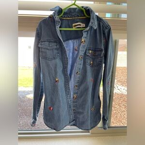 mini boden Embroidered Denim Button-Up Shirt /size 7-8,128cm